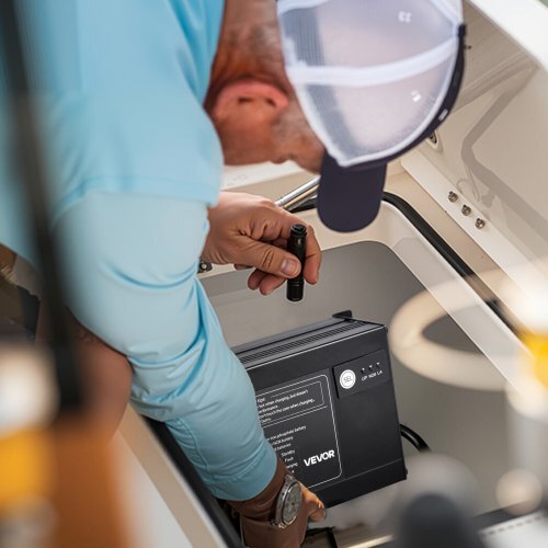 Marine Battery Charger, 1-Bank, 10A 12V Onboard Boat Charger, IP68 Waterproof Smart On-Board Battery Charger, for Lithium-Ion (LiFePO4), NCM, Lead-Acid Batteries, Large Boat, Yacht, RV, Trailer