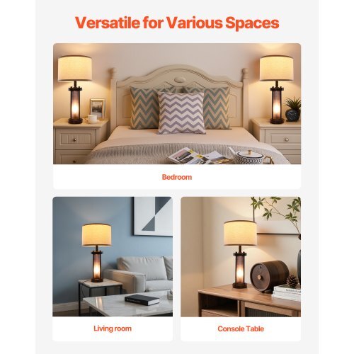 Table Lamps Set of 2, Dimmable Farmhouse Bedside Nightstand Lamps, Vintage Lamp with LED Bulb and Linen Shades, Bedside Lamp with USB C+A Ports & AC Outlet, for Living Room, Bedroom & Office
