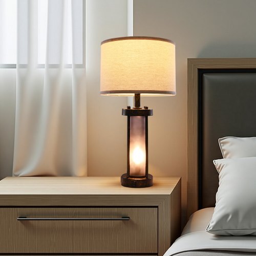 Table Lamps Set of 2, Dimmable Farmhouse Bedside Nightstand Lamps, Vintage Lamp with LED Bulb and Linen Shades, Bedside Lamp with USB C+A Ports & AC Outlet, for Living Room, Bedroom & Office