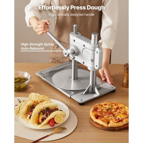 Tortilla Press, 10 Inch Cast Iron Tortilla and Roti Maker, Heavy Duty Tortilladora Press, Pataconera Makers with Handle and 100 Pcs Parchment Paper, Dough Taco Press for Flour Tortilla, Tawa