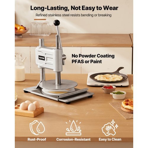 Tortilla Press, 10 Inch Cast Iron Tortilla and Roti Maker, Heavy Duty Tortilladora Press, Pataconera Makers with Handle and 100 Pcs Parchment Paper, Dough Taco Press for Flour Tortilla, Tawa