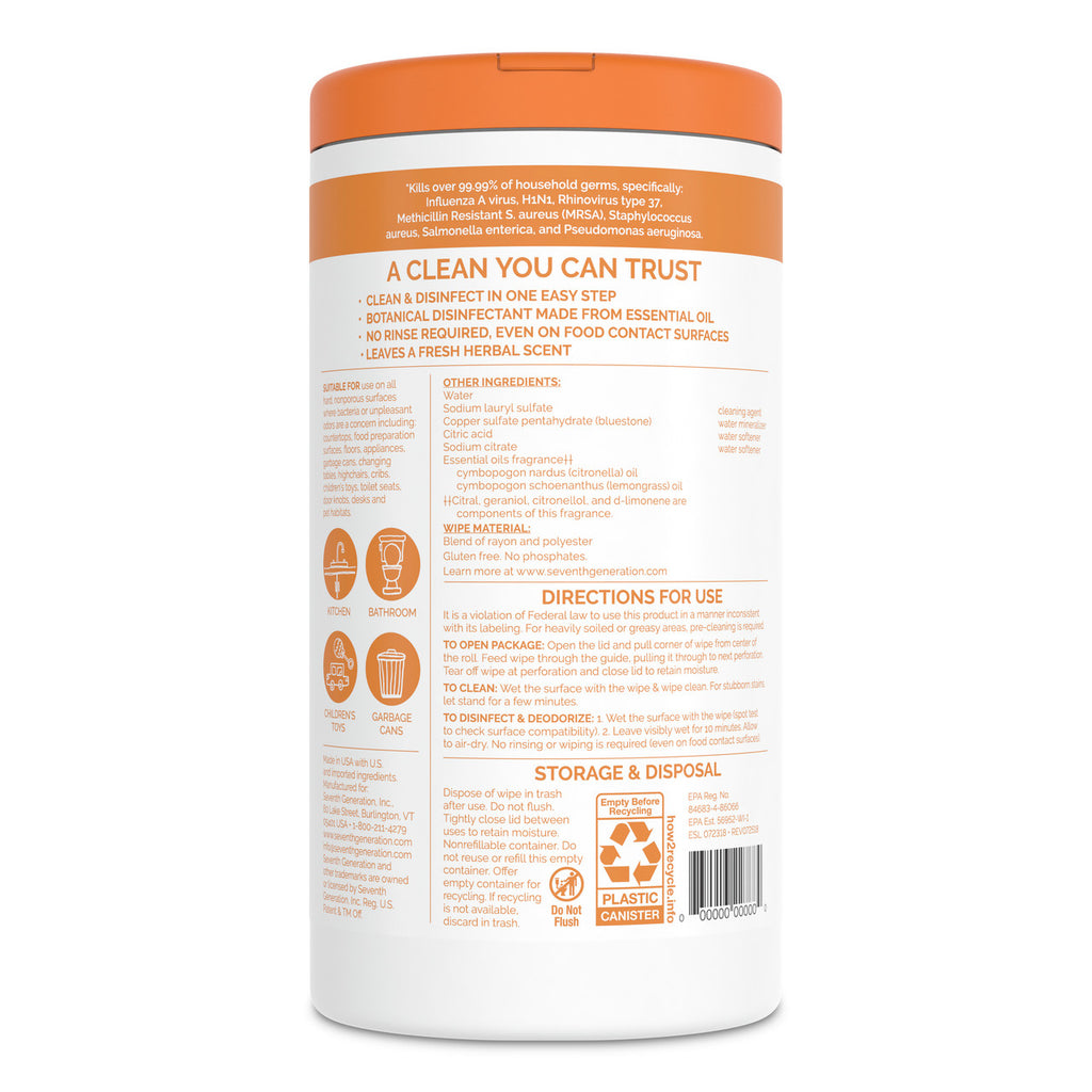 Seventh Generation Disinfecting Multi-Surface Wipes (6x70 ct)
